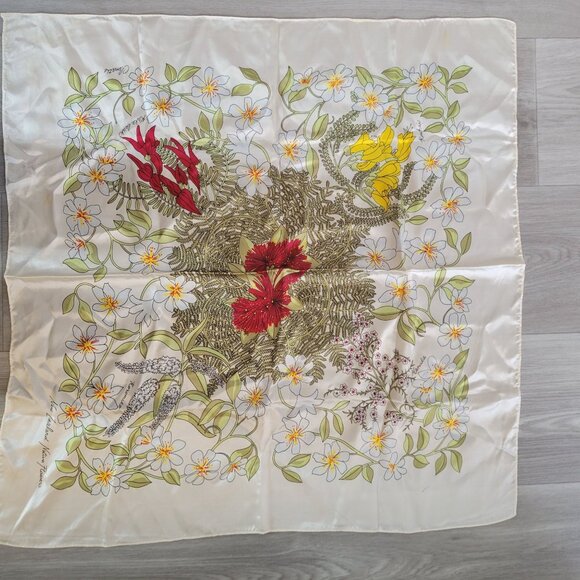 Vintage New Zealand Native Flowers Silk Scarf Floral Print 25" Square - Picture 1 of 10